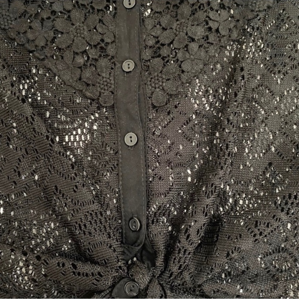 Kimchi Blue Urban Outfitters Black Lace Tie Front Cropped Top, Size Medium - Picture 5 of 9